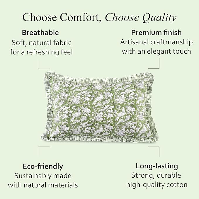 CPC Olive Green 100% Cotton Block Print Ruffle Sham Cover 20X30 inch Pack of 2 - Image 5