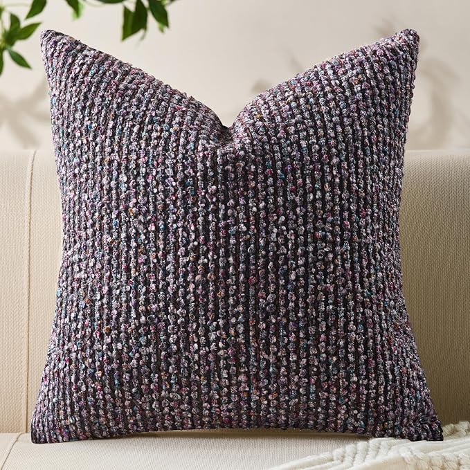 Decorative Couch Throw Pillow Covers 26x26 Purple Striped Soft Wool Pillow by Allorry