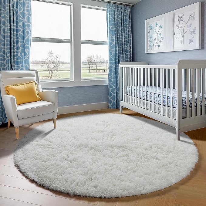 ONASAR Cream White Round Area Rugs 6ft, Fluffy Soft Bedroom Circle Rug Floor Mat - Image 6