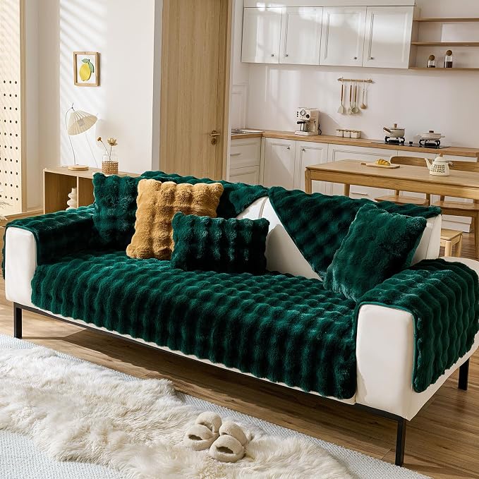 Christmas Faux Fur Armrest Cover Backrest Cover Fuzzy Plush Thick Bubble Sofa - Image 4