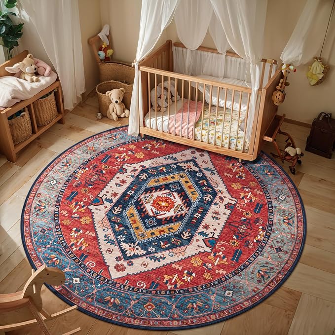 SERISSA Boho Round Area Rug, 4ft Washable Non-Slip Circle Rug, Ultra Soft - Image 7