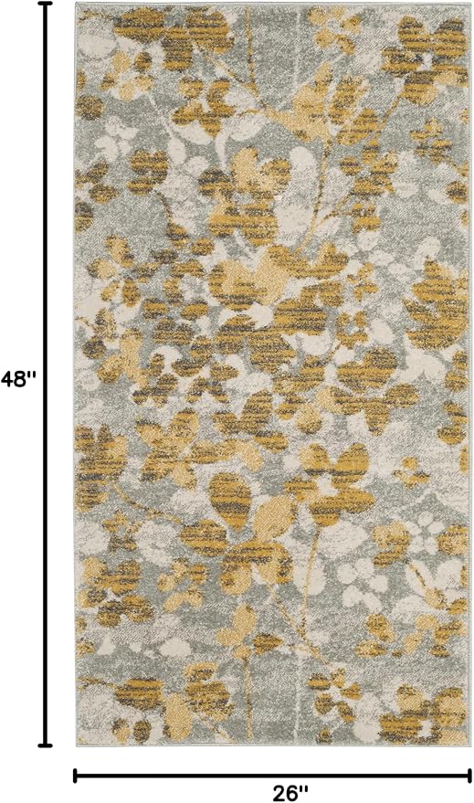 SAFAVIEH Evoke Collection 2'2" x 4' Grey / Gold EVK236P Floral Non-Shedding - Image 2