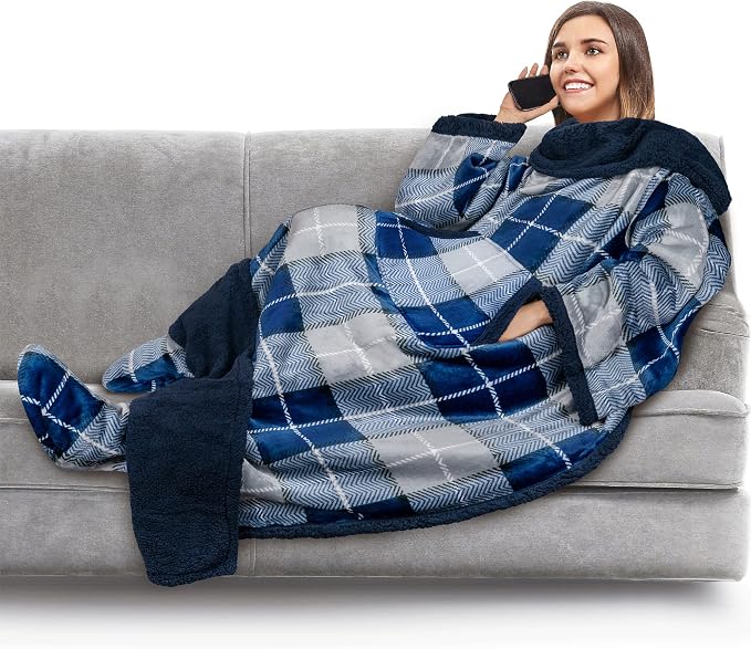 PAVILIA Sherpa Blanket with Sleeves, Foot Pocket by PAVILIA