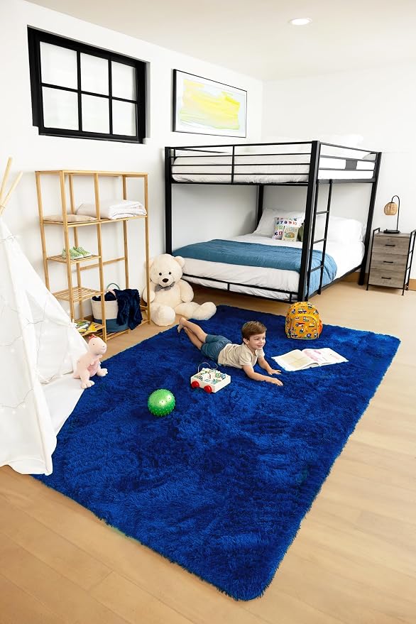 Ophanie 6x9 Navy Blue Rugs for Living Room, Large Fluffy Carpet, Fuzzy Plush - Image 2
