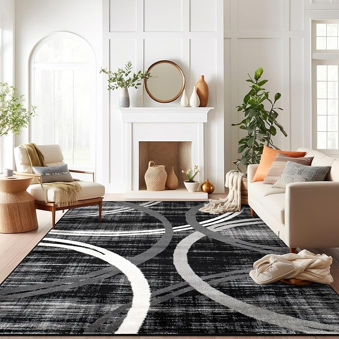 Rugshop Modern Wavy Circles Design Area Rug, Non-Shedding Carpet by Rugshop
