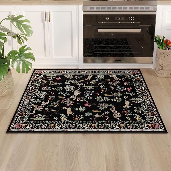 Rugcomf Door Mat Indoor Entrance 2x3 Rug Machine Washable Boho Floral Animal - Image 4