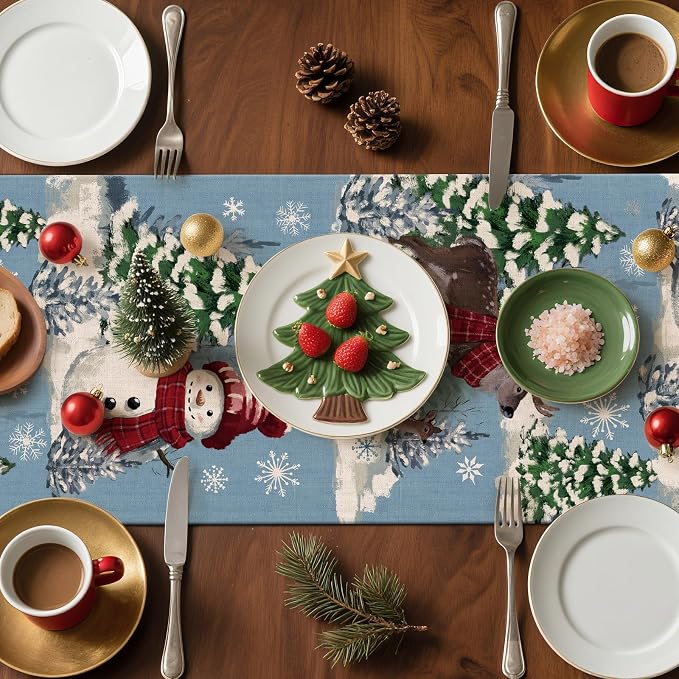 Artscope Reindeer Snowman Christmas Tree Table Runner, Xmas Winter Snowflakes - Image 7
