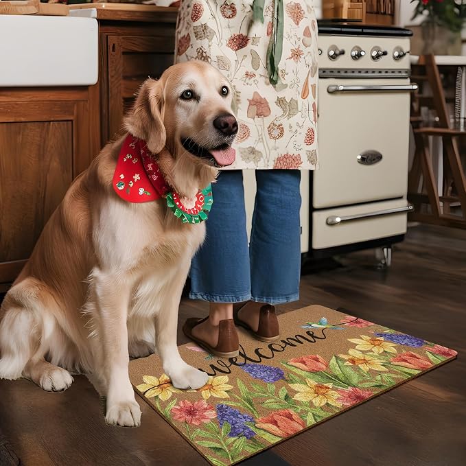 Spring Colorful Floral Birds Door Mat, Flower Welcome Front Door Mat Indoor - Image 4