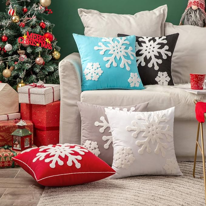 MIULEE Pack of 2 Christmas Decorative Snowflake Throw Pillow Covers Canvas - Image 4
