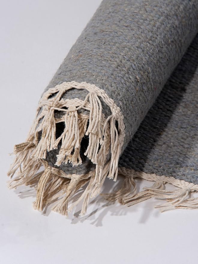 Rugsotic Carpets Hand Woven Flat Weave Kilim Wool 4'x6' Area Rug Solid Silver - Image 3