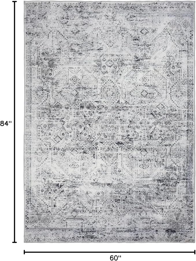 Area Rug 5×7, Vintage Boho Rug, Ultra-Soft Low Pile, Non Slip, Stain Resistant - Image 2