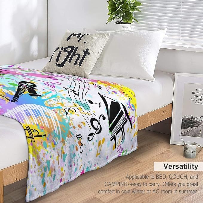 Music Blanket Colorful Graffiti Piano Keys Music Note Modern Abstract Art Print - Image 3