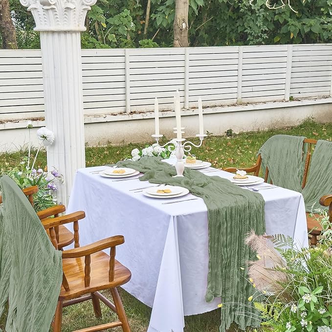 IVAPUPU 1 Pcs Cheesecloth Table Runner - 10ft Sage Green Boho Gauze Cheese - Image 7