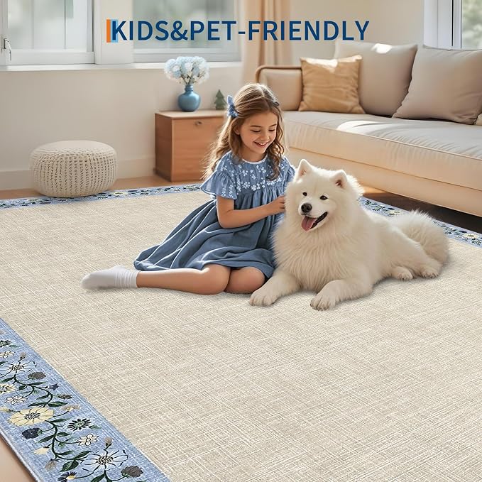 GarveeHome Washable Living Room Rug 9x12 Floral Bordered Area Rugs Soft Thin - Image 7