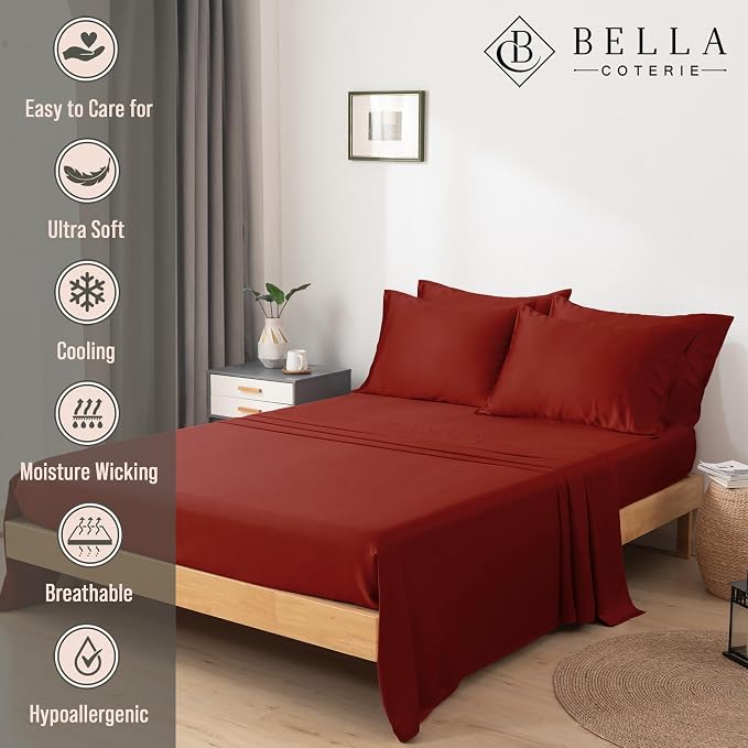 Bella Coterie 6 Piece Luxury Bamboo Viscose Queen Size Sheet Set | 100% - Image 2