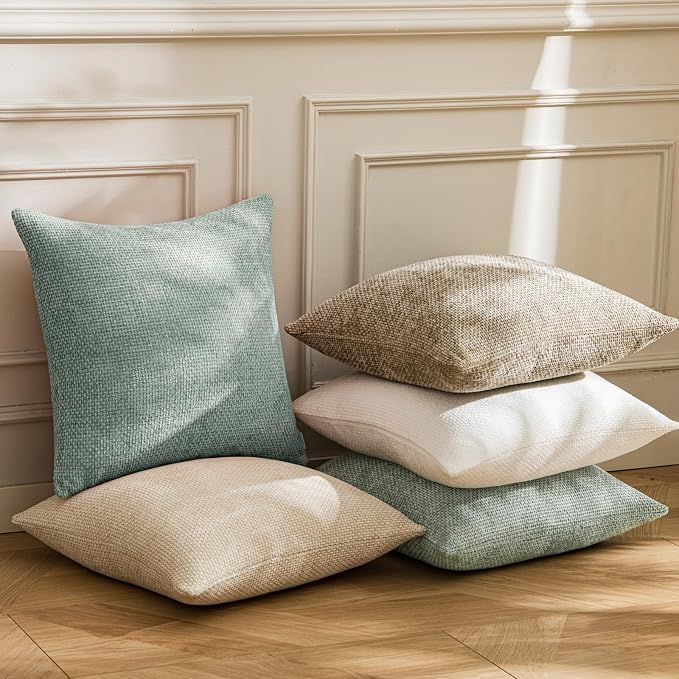 a moment Light Green Chenille Throw Pillow Covers 22x22 Inch Pack of 2 Modern - Image 5