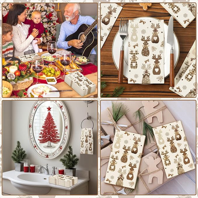 Peryiter 100 Pack Rustic Neutral Christmas Reindeer Paper Napkins Disposable 3 - Image 6