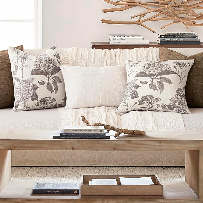 Foindtower Set of 2 Linen Floral Throw Pillow Covers Vintage Accent Print - Image 6