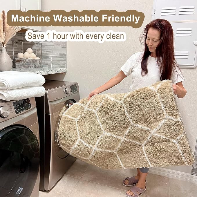 ONASAR 8x10 Area Rugs for Living Room, Fluffy Beige and White Bedroom Rug - Image 6