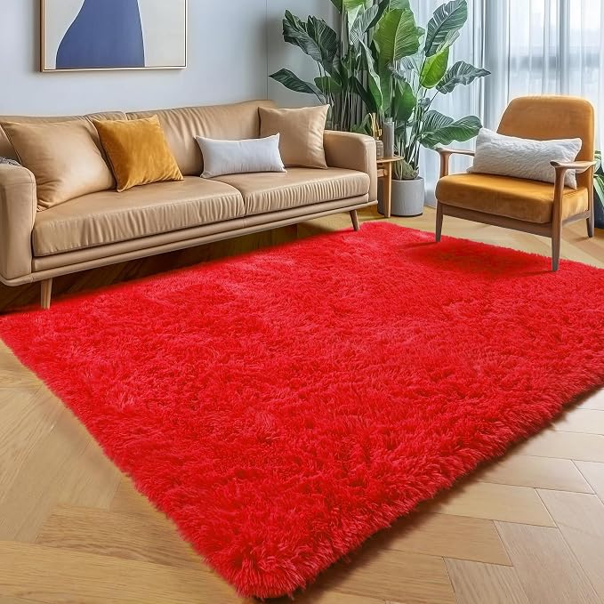 ONASAR Red Area Rugs for Bedroom Living Room, Washable Fluffy 4x6 Indoor - Image 5