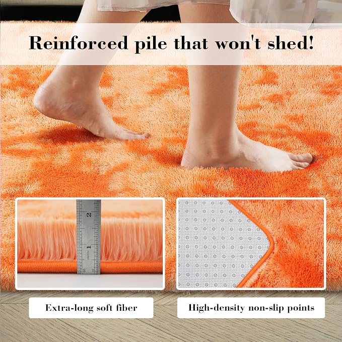 Mottling Orange Fluffy Rug Shaggy Area Rug, 9x12 Area Rugs - Image 6