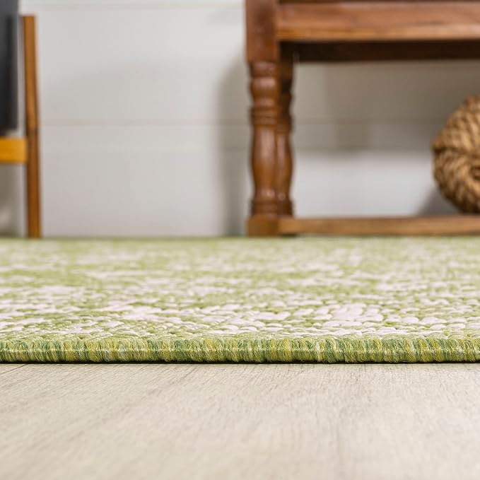 JONATHAN Y Weave Floral Indoor Outdoor Runner Rug 2X10 Green/Cream, Tela - Image 6