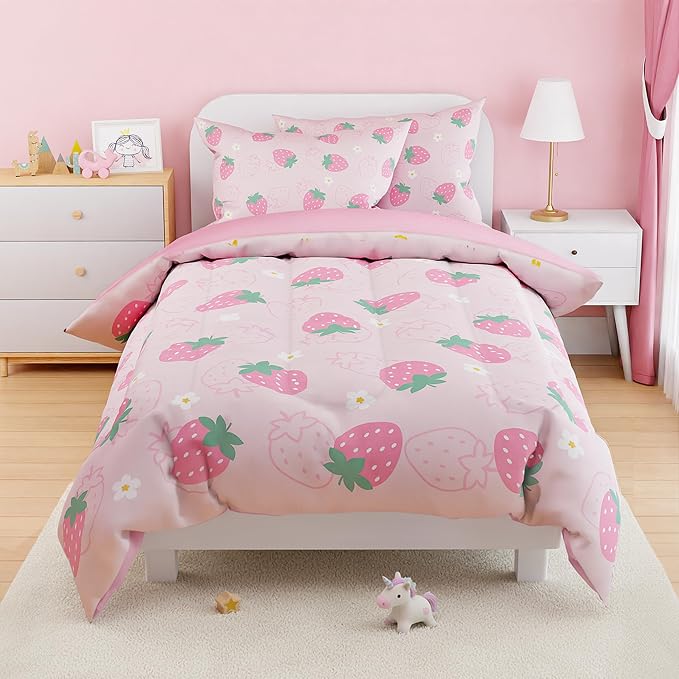 SANDJEST Strawberry Comforter Set Twin Size 68x86in - Image 6