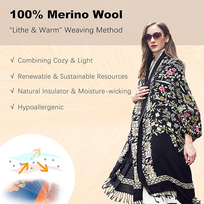 DANA XU 100% Merino Wool Extra Large Pashmina Blanket Travel Scarf Cashmere Wrap - Image 4