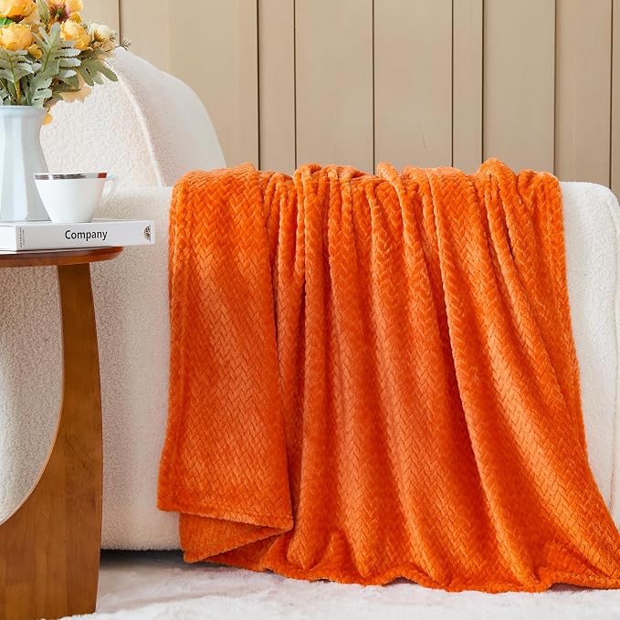 NEWCOSPLAY Super Soft Queen Blanket Orange Premium Silky Flannel Fleece Leaves - Image 8
