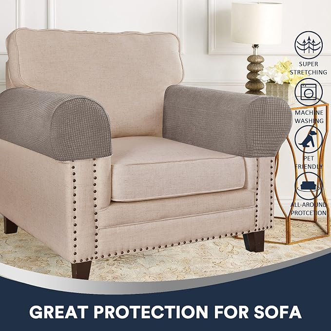 Stretch Sofa Arm Covers Spandex Jacquard Anti-Slip Couch Arm Covers - Image 2