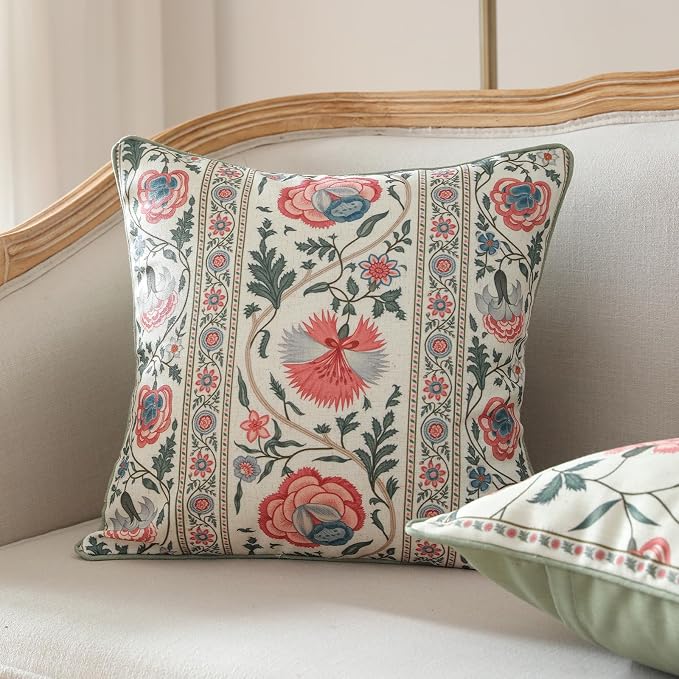 ISAENNE Design Square Retro Elegance Linen Throw Pillow Covers 18"x18" Pack of 2 - Image 2