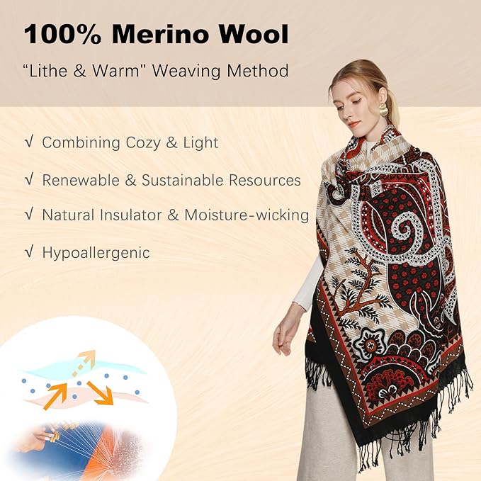 DANA XU 100% Merino Wool Pashmina Shawl - Image 4