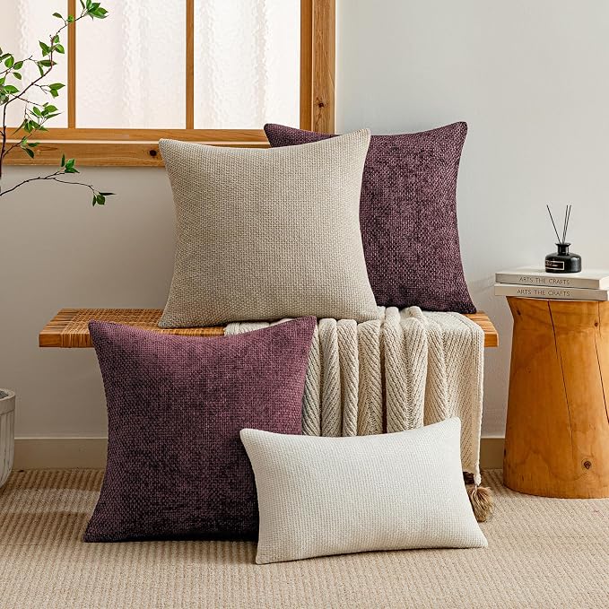 a moment Christmas Wine Red Chenille Throw Pillow Covers 16x16 Inch Pack of 2 - Image 9
