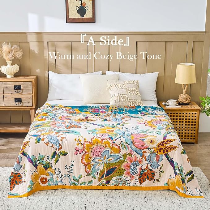 Farmhouse Throw Blanket, 100% Cotton Bohemian Vintage Quilt - Image 2