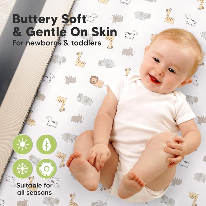 2-Pack Waterproof Pack and Play Sheets, Mini Crib Sheets Fitted - Image 4