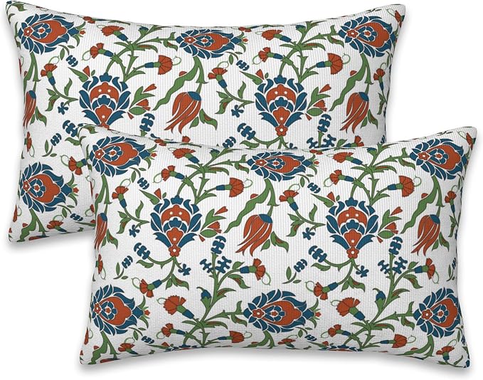 Throw Pillow Cover Case Vintage Floral Pillow Covers 20x12 Inch Set of 2 by Naqiuli