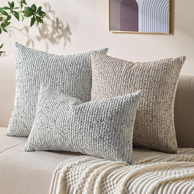 Decorative Couch Throw Pillow Covers 20x20 Set of 2 Blue Striped Soft Wool - Image 4