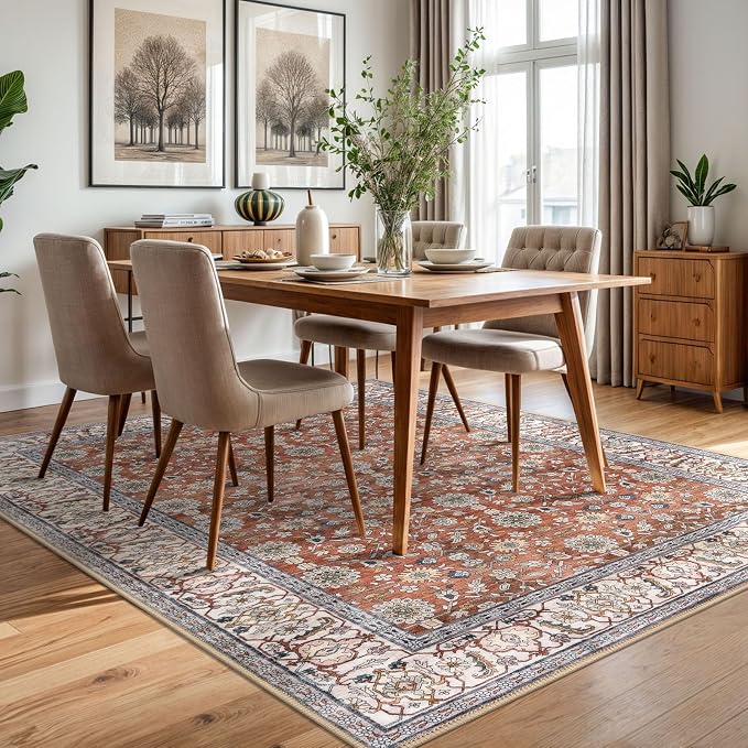 KUTA 5x7 Area Rugs, Vintage Terracotta Washable Rugs - Image 3
