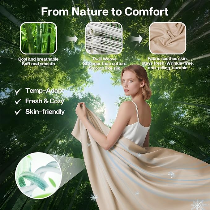 MR&HM Twin XL Fitted Sheet Only, Ultra-Soft Rayon Derived from Bamboo & - Image 2