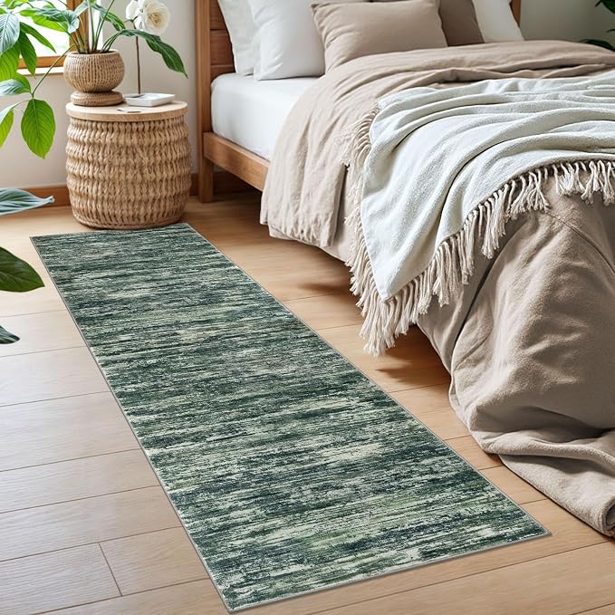 2x6 Modern Abstract Runner Rug for Hallways, Dark Green Super Soft Hallway - Image 3