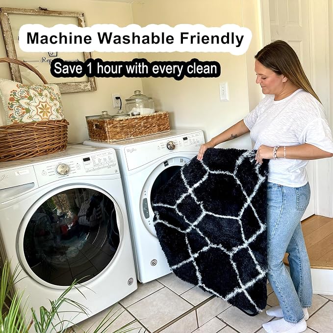 ONASAR Area Rugs for Living Room Bedroom, 5x8 Washable Fluffy Black and White - Image 6