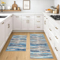 Modern Abstract Kitchen Rug Set of 2, 2x3 and 2x5 Blue Washable Rug Runner Non by lansny