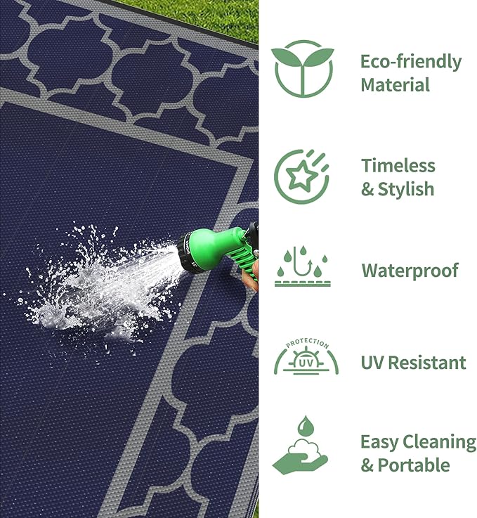 GENIMO Outdoor Rug 5' x 8' Patio Waterproof, Foldable Reversible Plastic Straw - Image 7