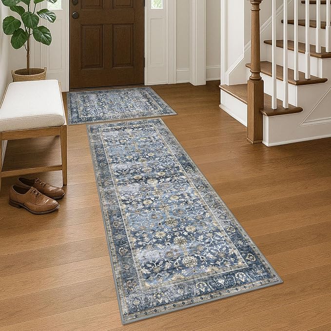 KUTA Vintage Floral Rugs for Entryway, Non-Slip Washable Ultra Thin Soft - Image 2