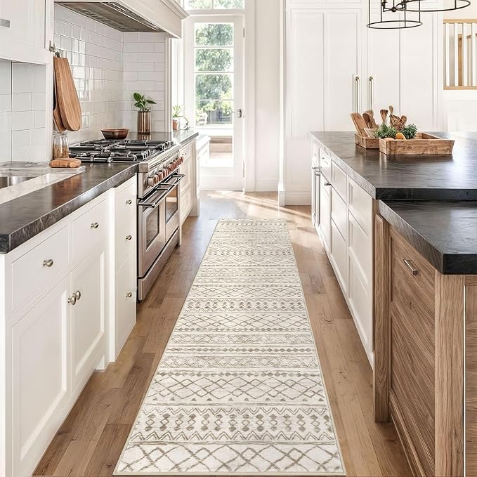 KUTA Moroccan Washable Kitchen Rugs 2x8 Non-Slip Vintage Beige Boho Rugs - Image 2
