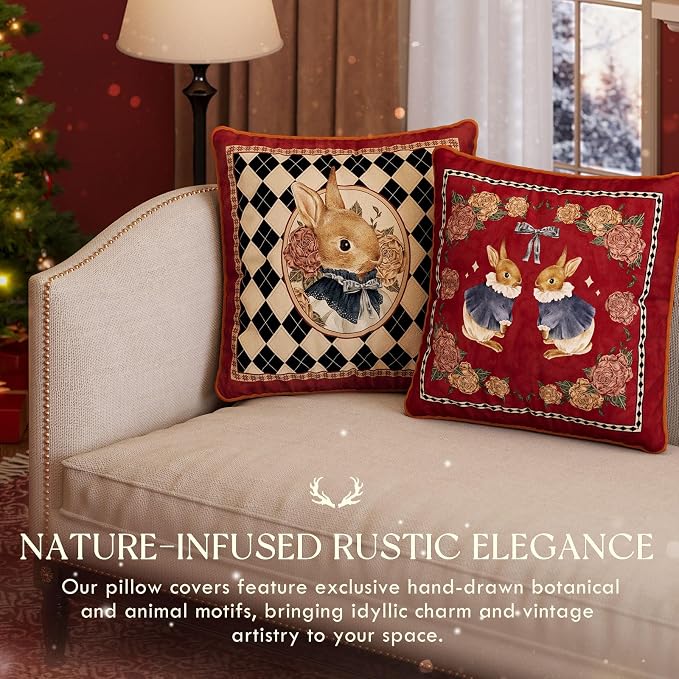 Grandmillennial Checkered Pillow Cover, Velvet Euro Sham Covers Decorative - Image 2