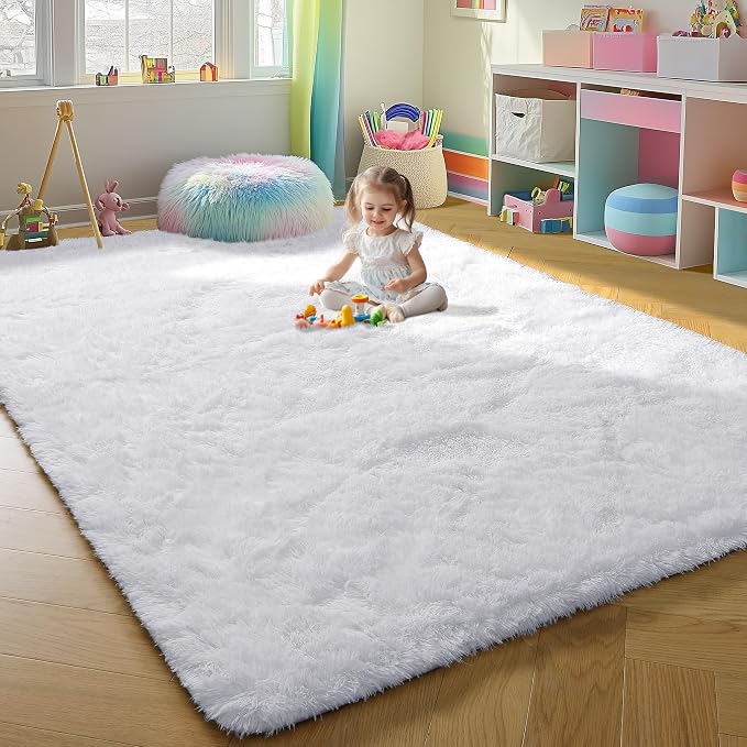 ONASAR White Area Rugs for Bedroom Fluffy, 4x6 Soft Shag Plush Bedside Rug - Image 8