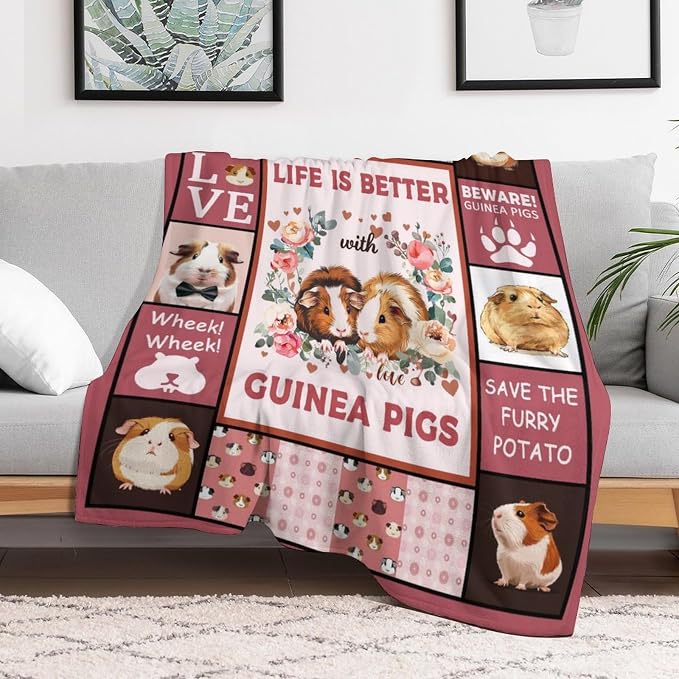 Guinea Pig Blanket Cute Pink Animal Print Throw Blankets - Image 2