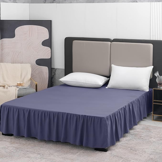 TSUTOMI Navy Blue Bed Skirt King Size Ruffled Bed Skirt - Image 3