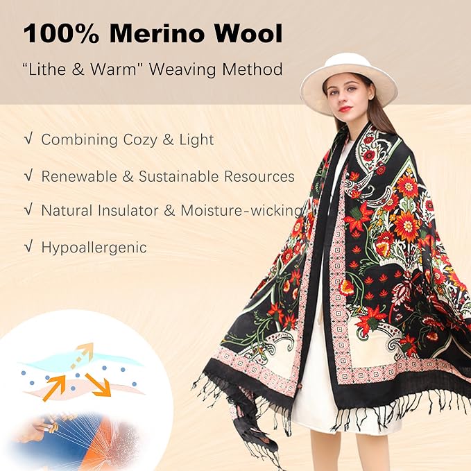DANA XU 100% Merino Wool Pashmina Shawl - Image 4